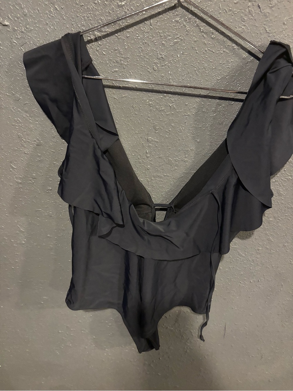 Sporlike Ruffled V-Neck One-Piece Swimsuit in Charcoal